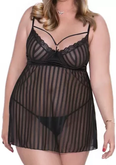Plus Trina Stripe Babydoll Set