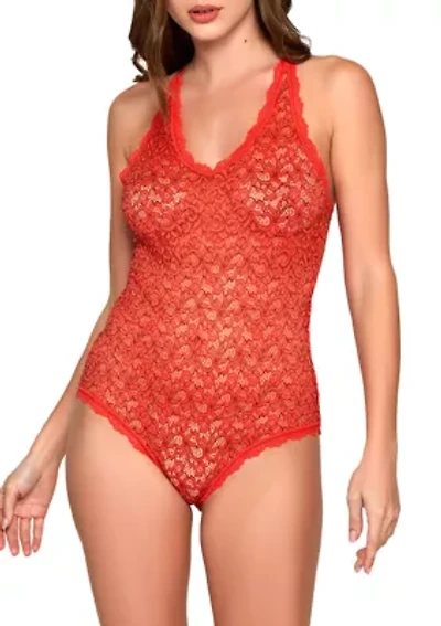 Tammy Allover Sheer Non Support Soft Lace Teddy W/ Trim and Center Adjustable Strap