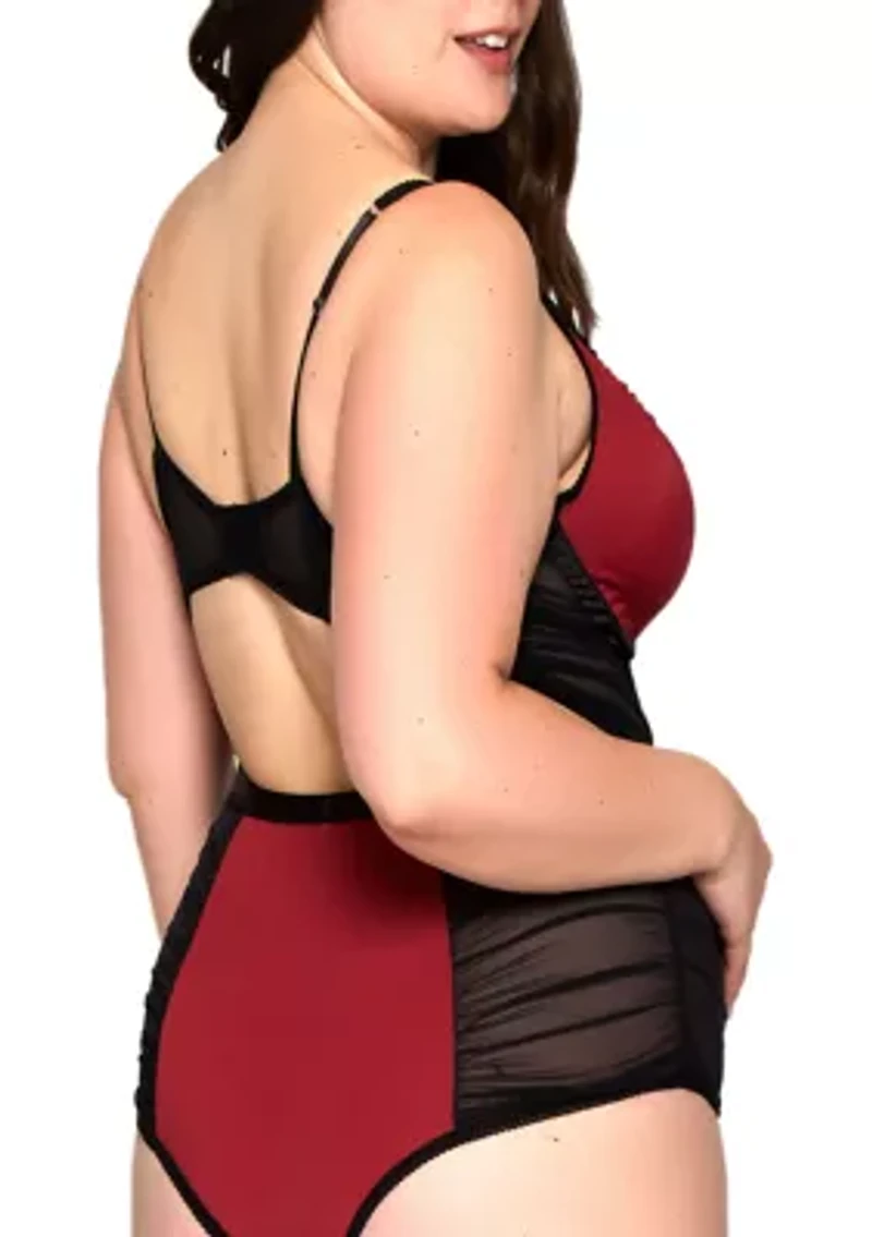 Plus Micro & Mesh Teddy with Ruching Appliqué