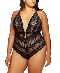 Plus Halter Lace Bodysuit W/ Open Back Lingerie