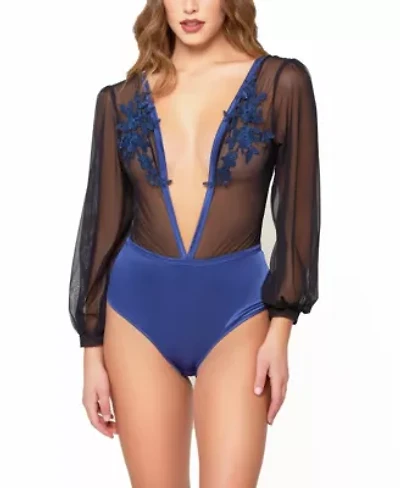 Women's V-Neck Bishop Sleeve Bodysuit Lingerie