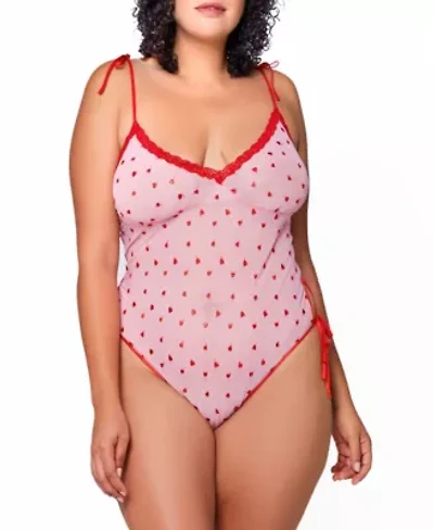 Clara Soft Cup Heart Embroidered Mesh Teddy with Lace Trimmed Neckline