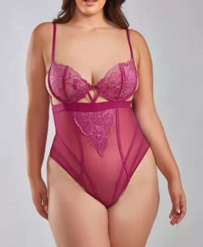 Rose Plus Underwire Lace Bra Caged Front Teddy