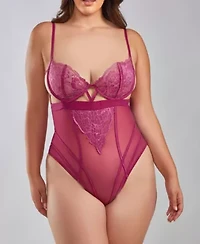 Rose Plus Underwire Lace Bra Caged Front Teddy