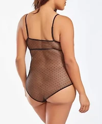 Womens Plus Lace and Dotted Mesh Bodysuit Lingerie