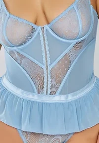 iCollections Woman's 2 PC Bbydoll Lingerie Set Patterned Soft Lace and Mesh