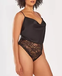 Women's Plus 1PC Lace and Satin Cowl Neck Lingerie Bodysuit