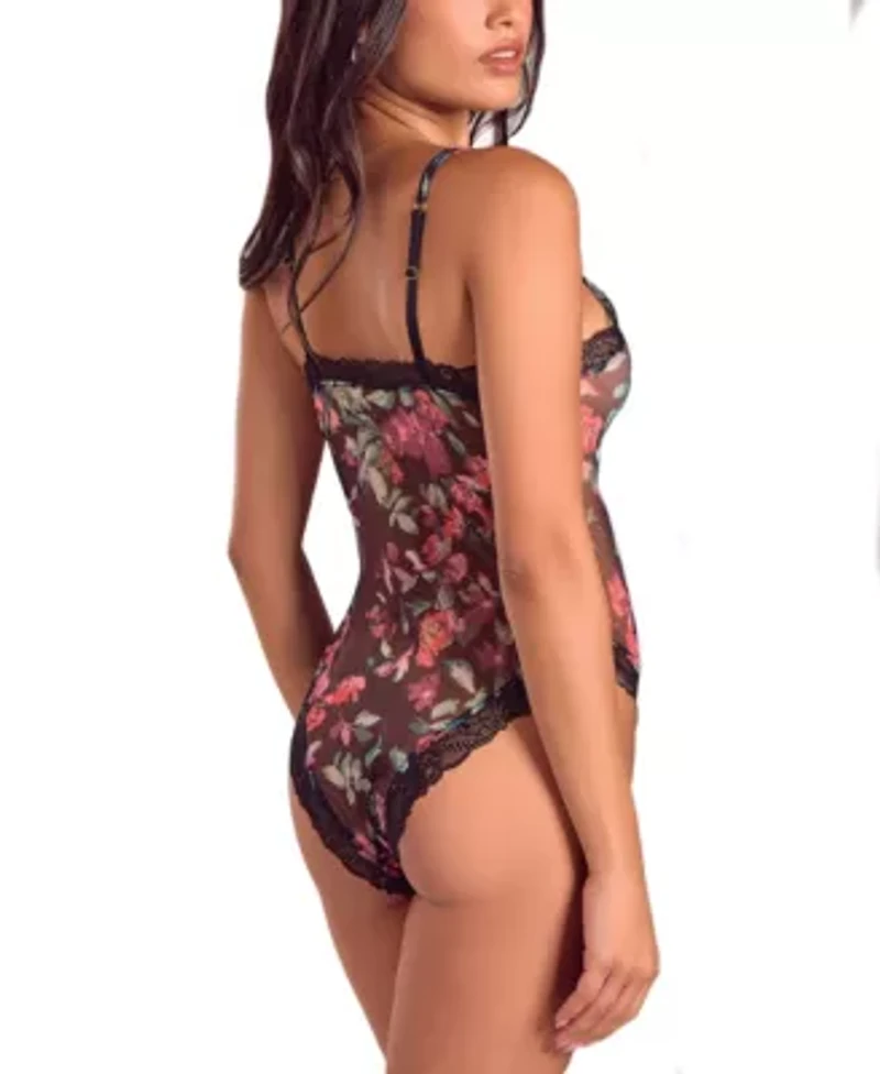 Women's Floral Lace Up Bodysuit Lingerie