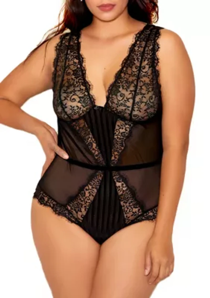 Plus Selena Lace and Mesh Bodysuit