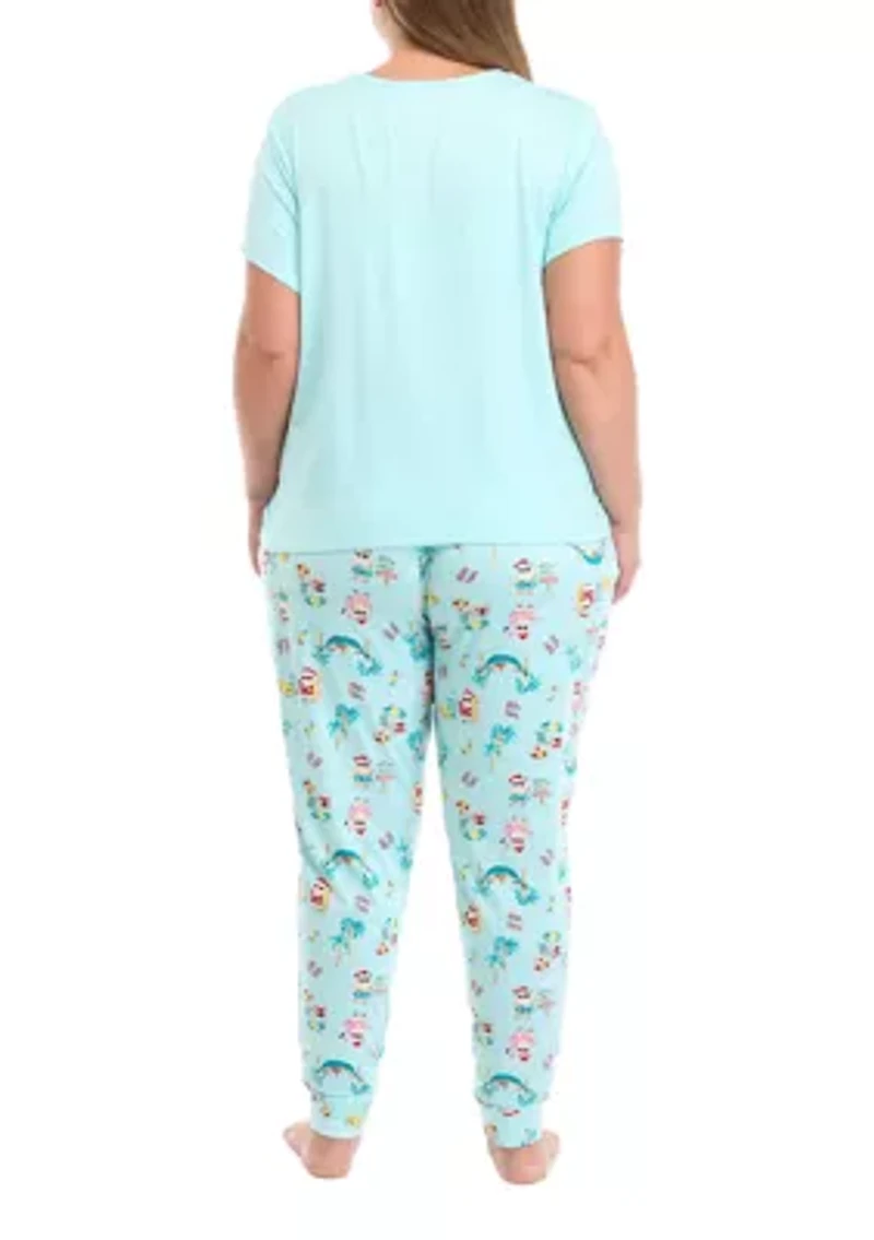 Plus Beachy Christmas Solid Short Sleeve Pajama Top