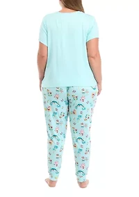 Plus Beachy Christmas Solid Short Sleeve Pajama Top