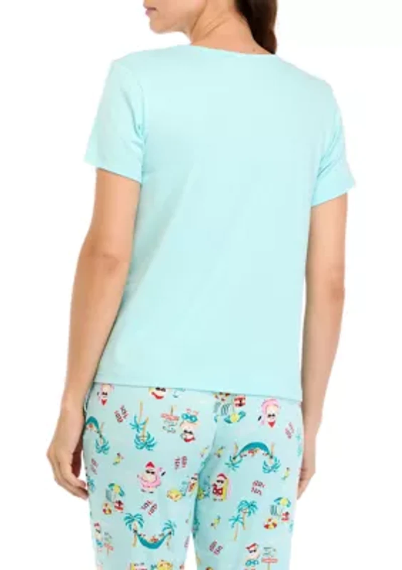 Women's Beachy Christmas Solid Short Sleeve Pajama Top