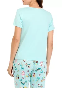 Women's Beachy Christmas Solid Short Sleeve Pajama Top