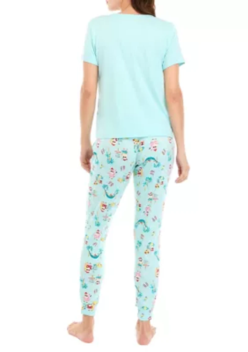 Women's Beachy Christmas Solid Short Sleeve Pajama Top