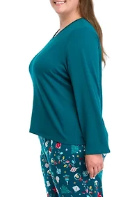Plus Holiday Lights Solid Long Sleeve Top