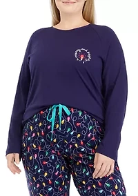 Plus Navy Lights Long Sleeve Crew Neck Pajama Top