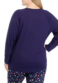 Plus Navy Lights Long Sleeve Crew Neck Pajama Top