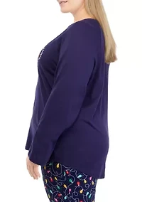 Plus Navy Lights Long Sleeve Crew Neck Pajama Top