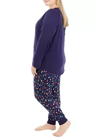 Plus Navy Lights Long Sleeve Crew Neck Pajama Top