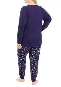 Plus Navy Lights Long Sleeve Crew Neck Pajama Top