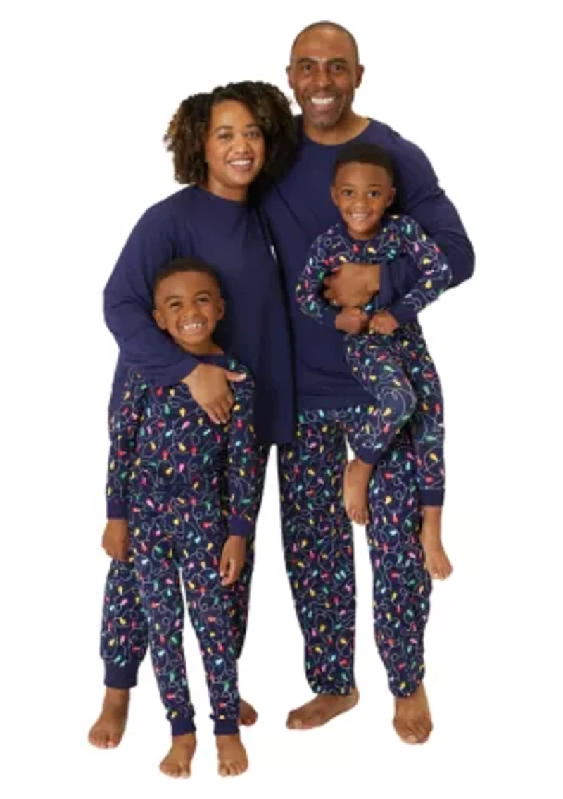 Plus Navy Lights Long Sleeve Crew Neck Pajama Top