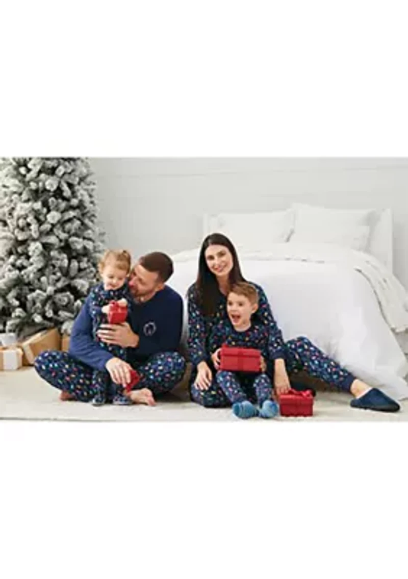 Plus Navy Lights Long Sleeve Crew Neck Pajama Top