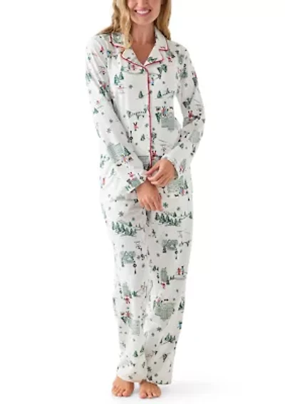 Women's Winter Village Notch Collar Pajama Set