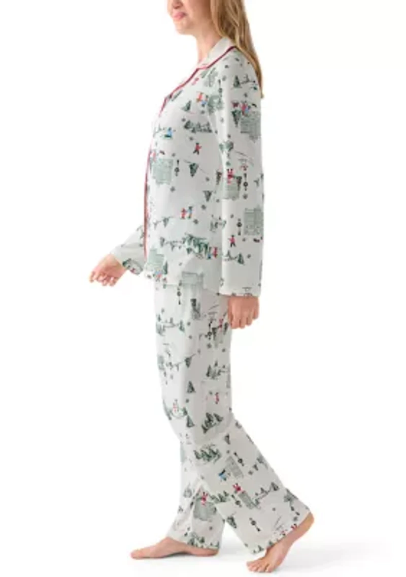 Women's Winter Village Notch Collar Pajama Set