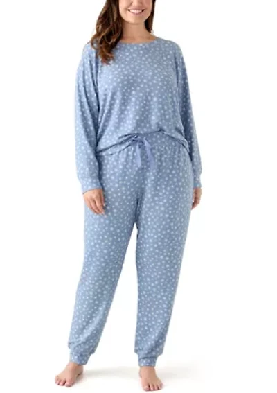 Plus Long Sleeve Brushed Knit Pajama Set