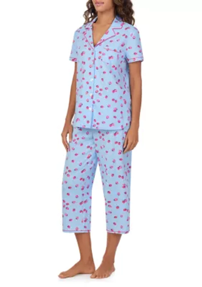 Short Sleeve Notch Crop Pajama Set