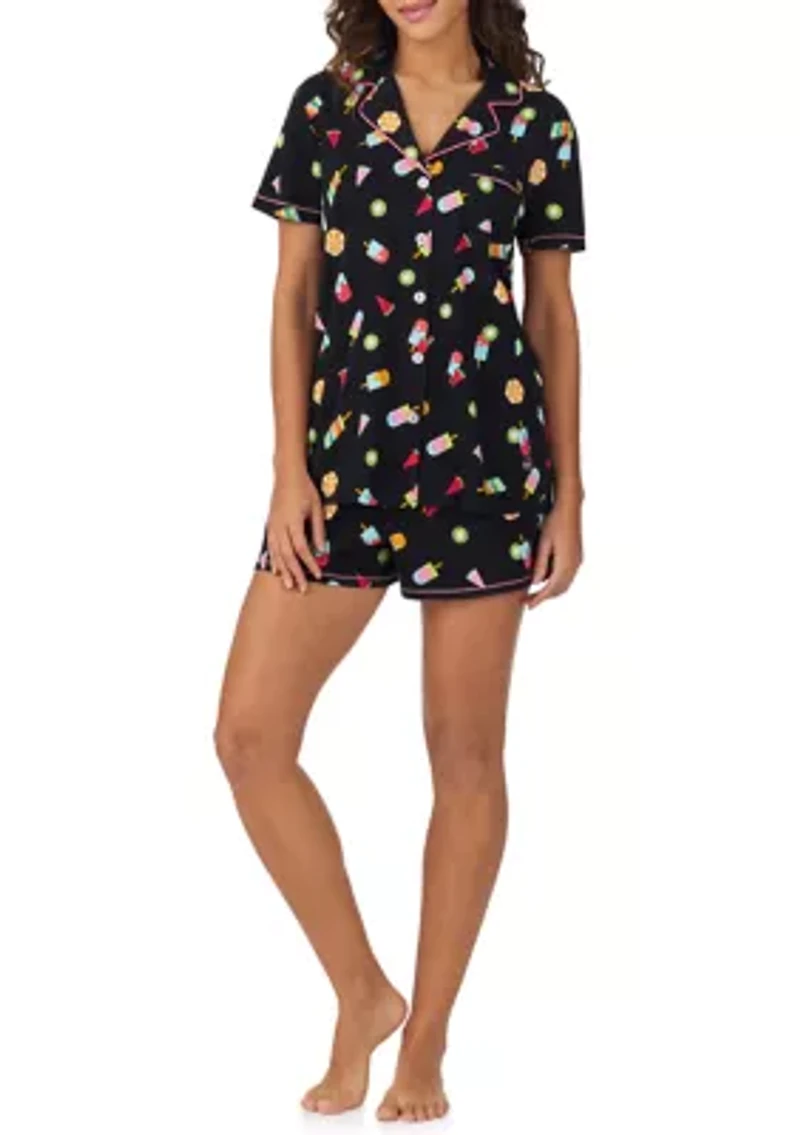 Short Sleeve Notch Collar Boxer PJ Set