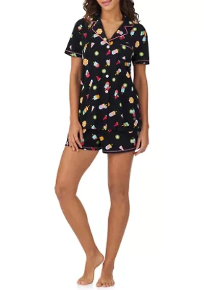 Short Sleeve Notch Collar Boxer PJ Set