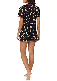 Short Sleeve Notch Collar Boxer PJ Set