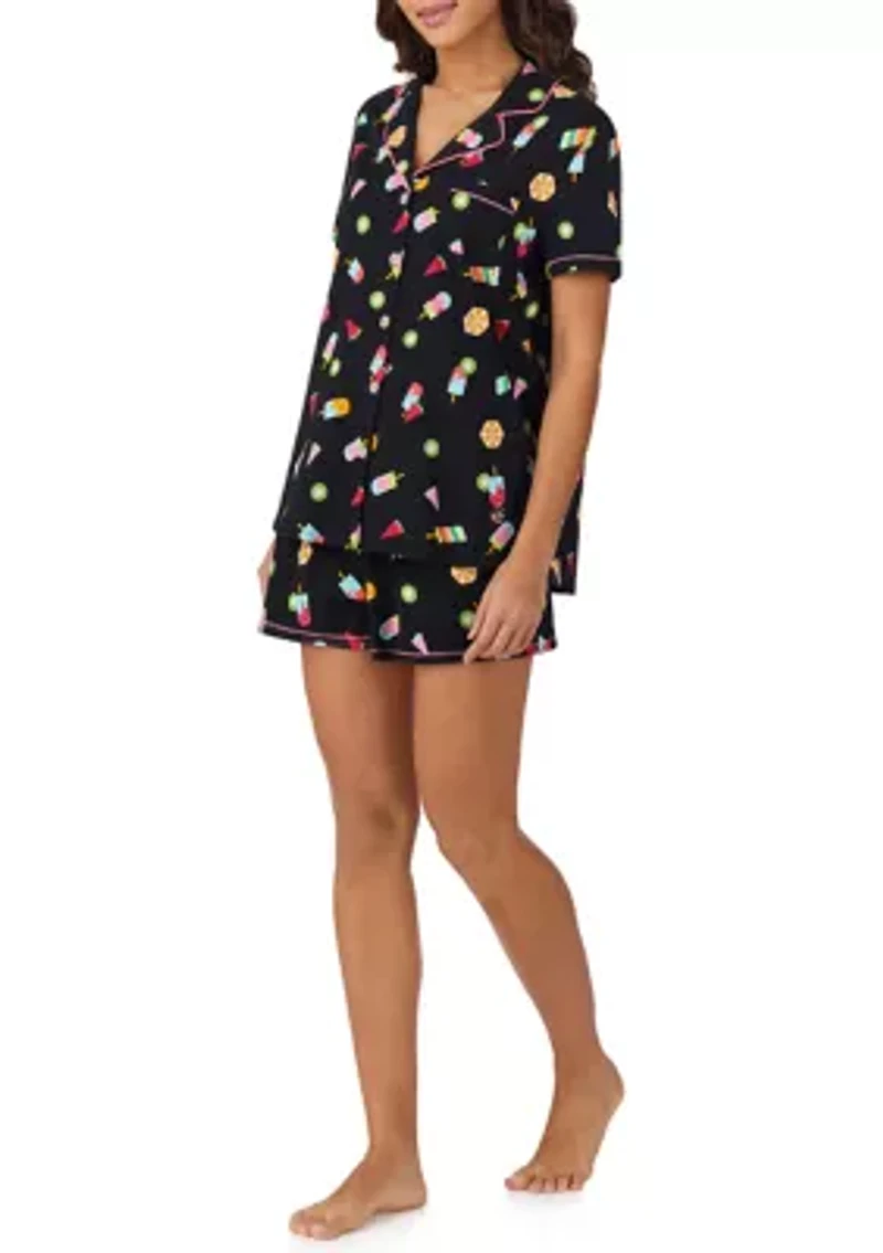 Short Sleeve Notch Collar Boxer PJ Set