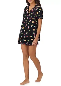 Short Sleeve Notch Collar Boxer PJ Set