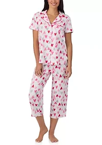 Women's Short Sleeve Notch Collar Cropped Pajama Set