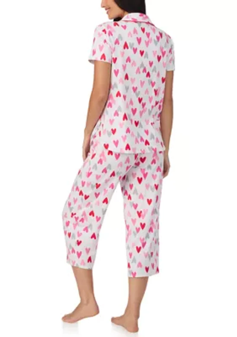 Women's Short Sleeve Notch Collar Cropped Pajama Set