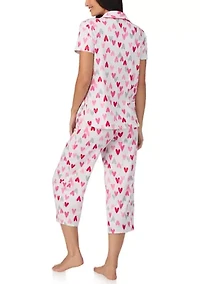 Women's Short Sleeve Notch Collar Cropped Pajama Set