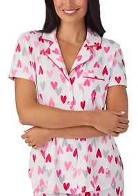 Women's Short Sleeve Notch Collar Cropped Pajama Set
