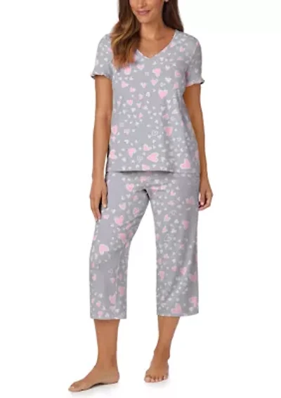 Women's Short Sleeve Shirt and Cropped Pants Pajama Set