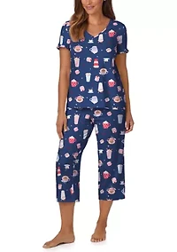 Women's Short Sleeve Shirt and Cropped Pants Pajama Set