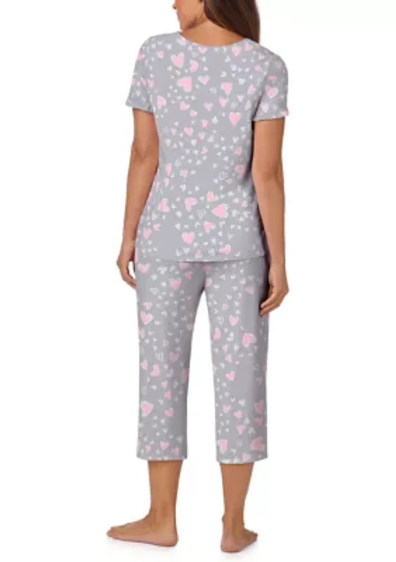 Women's Short Sleeve Shirt and Cropped Pants Pajama Set