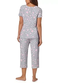 Women's Short Sleeve Shirt and Cropped Pants Pajama Set