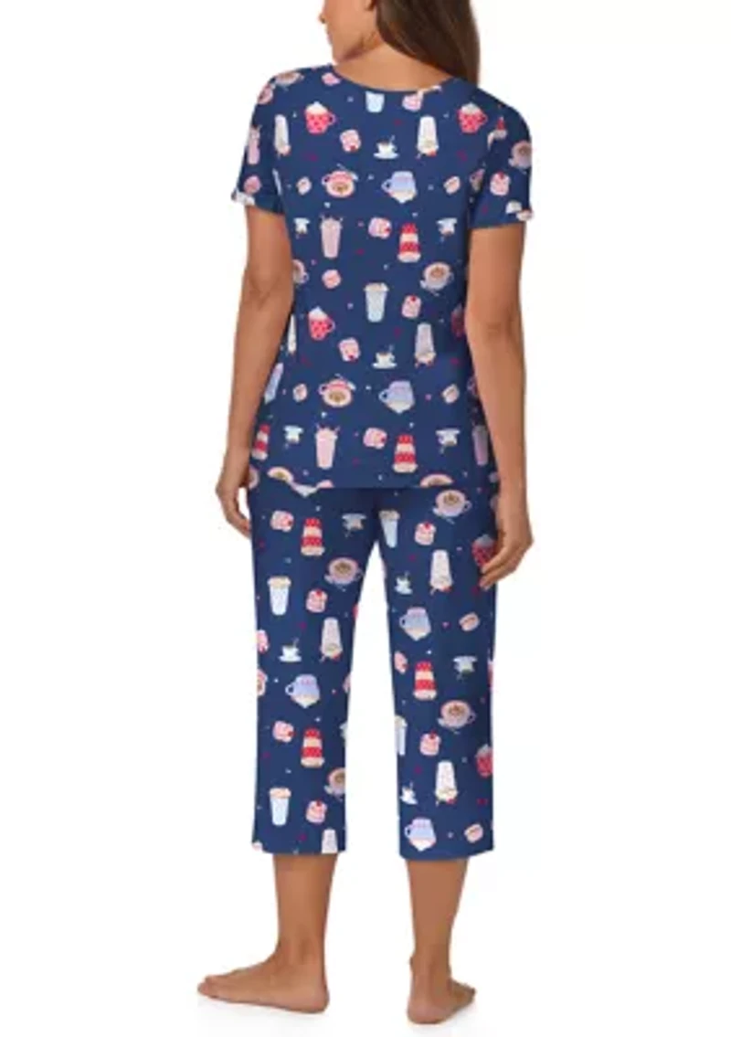 Women's Short Sleeve Shirt and Cropped Pants Pajama Set