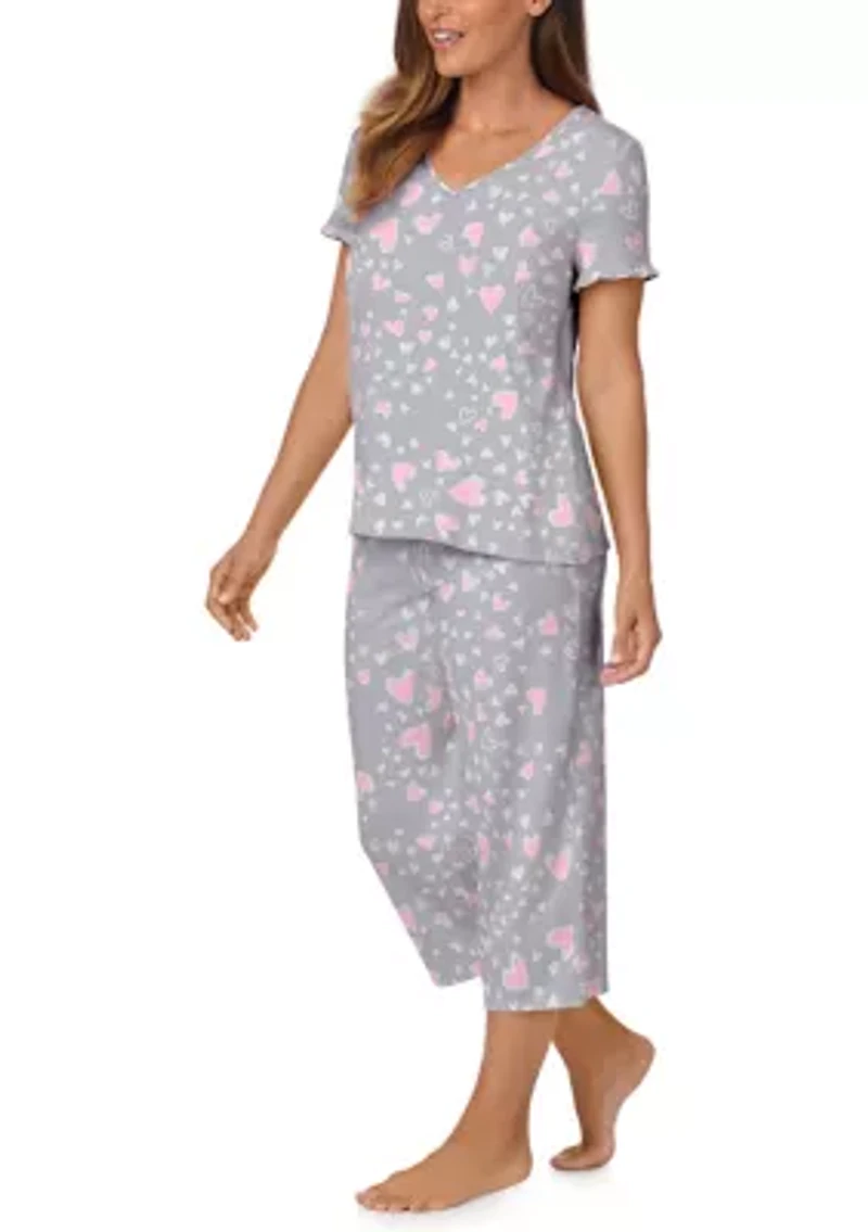 Women's Short Sleeve Shirt and Cropped Pants Pajama Set