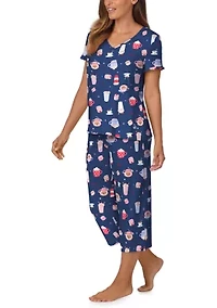 Women's Short Sleeve Shirt and Cropped Pants Pajama Set