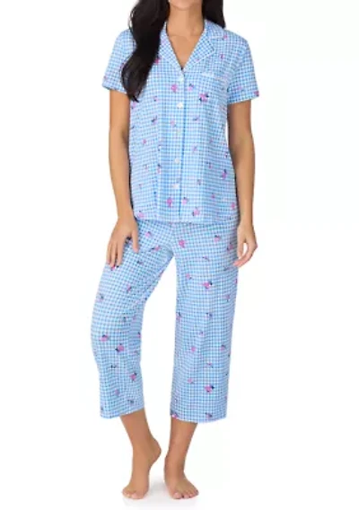 Women's Short Sleeve Cropped Notch Collar Pajama Set