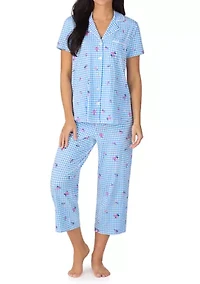 Women's Short Sleeve Cropped Notch Collar Pajama Set
