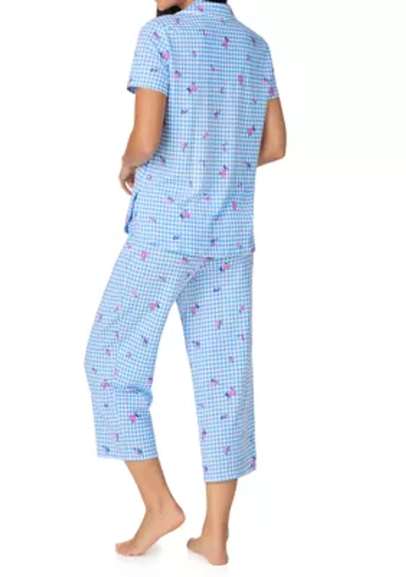Women's Short Sleeve Cropped Notch Collar Pajama Set