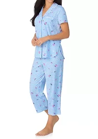 Women's Short Sleeve Cropped Notch Collar Pajama Set